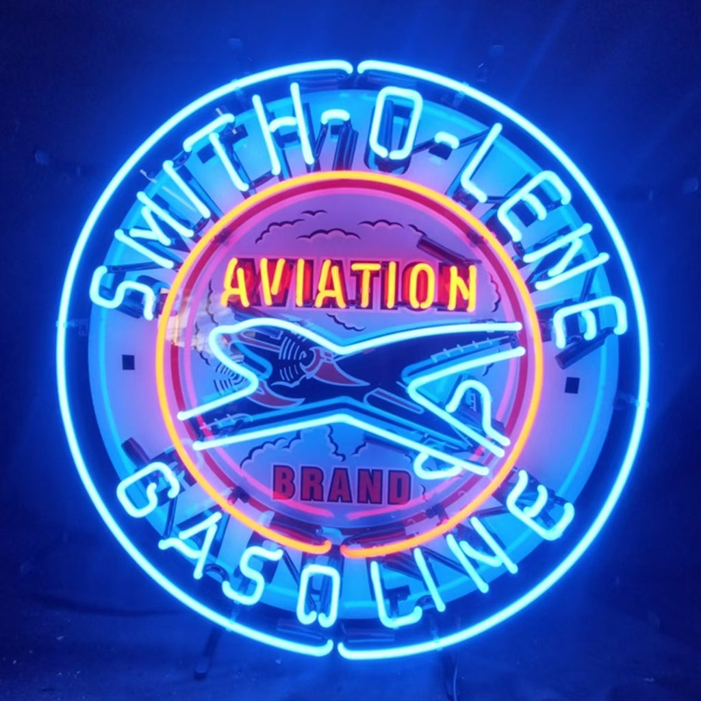 Blue Smith-o-lene Gasoline Aviation Brand Neon Signs Light - Prop and Piston