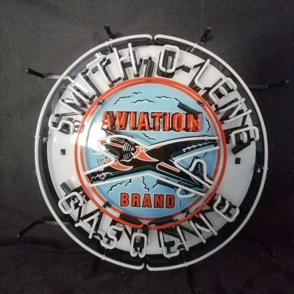 Light Blue Smith-o-lene Gasoline neon sign with glass tube and metal grid backing
