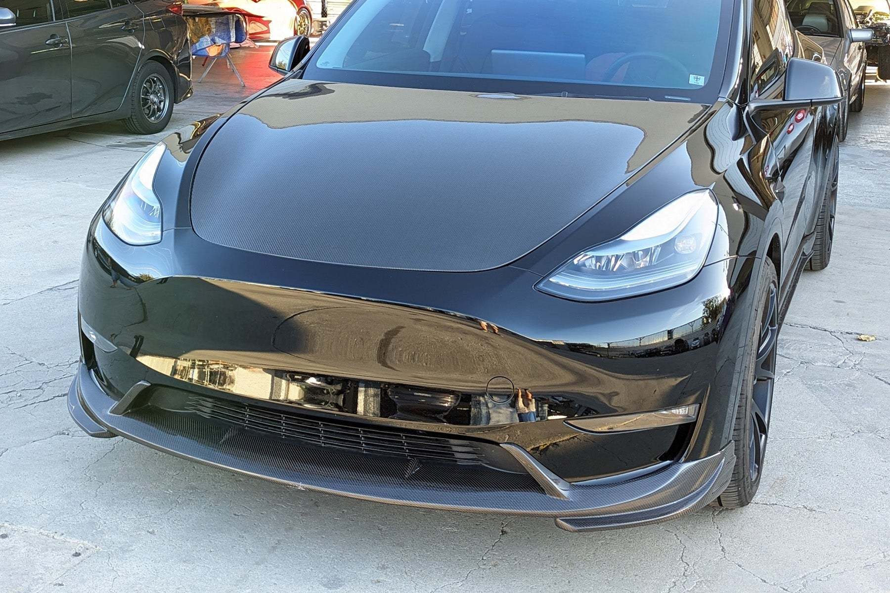 Tesla Model Y Genuine Carbon Fiber SHX Front Lip | FYBR Aerodynamics - Prop and Piston