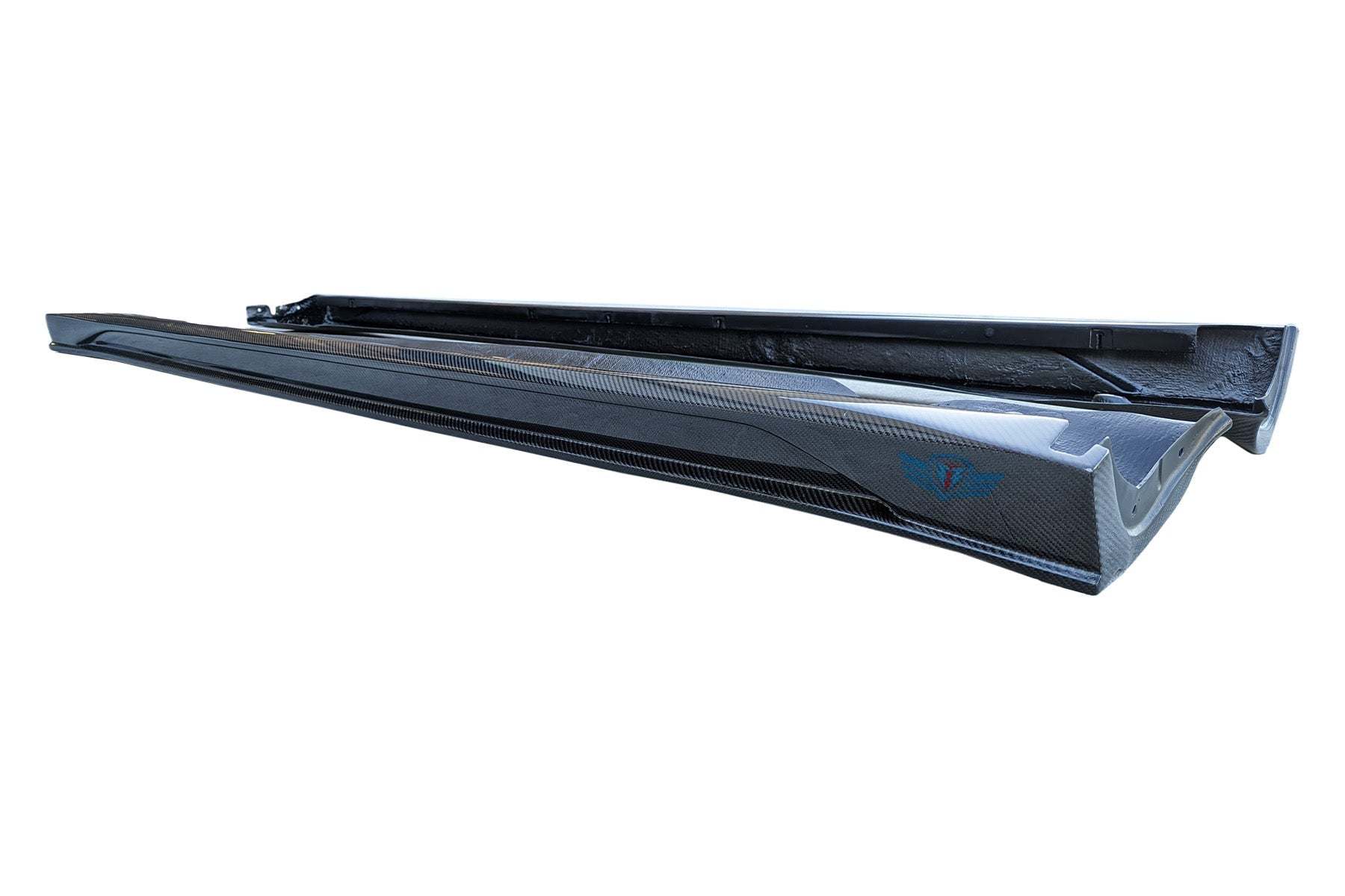 Tesla Model Y Genuine Carbon Fiber SHX Full Replacement Side Skirts | FYBR Aerodynamics - Prop and Piston