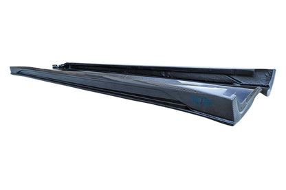 Tesla Model Y Genuine Carbon Fiber SHX Full Replacement Side Skirts | FYBR Aerodynamics - Prop and Piston