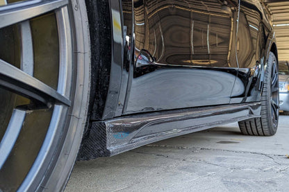 Tesla Model Y Genuine Carbon Fiber SHX Full Replacement Side Skirts | FYBR Aerodynamics - Prop and Piston