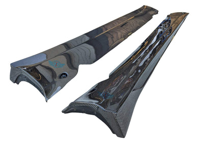 Tesla Model Y Genuine Carbon Fiber SHX Full Replacement Side Skirts | FYBR Aerodynamics - Prop and Piston