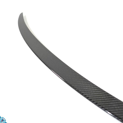 White Tesla Model Y with FYBR genuine carbon fiber performance style trunk spoiler