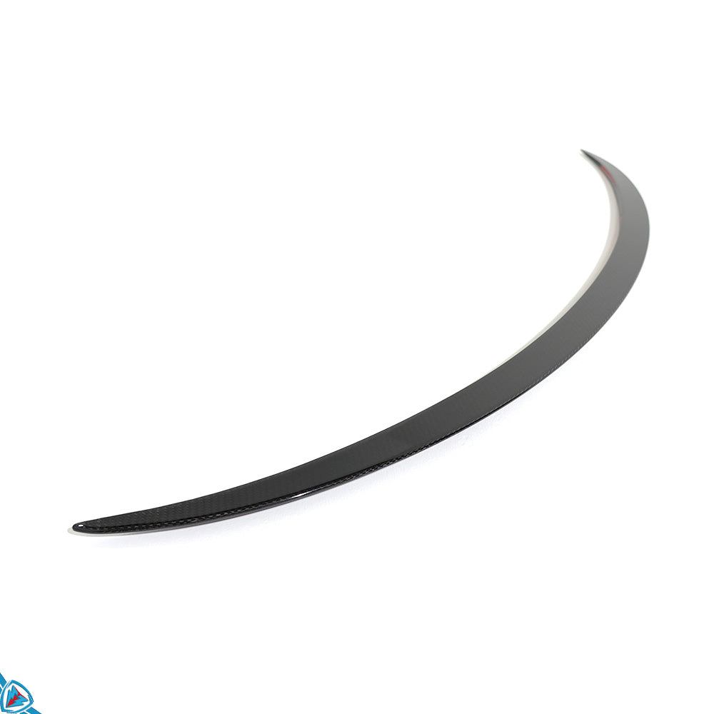 White Tesla Model Y with FYBR genuine carbon fiber performance style trunk spoiler