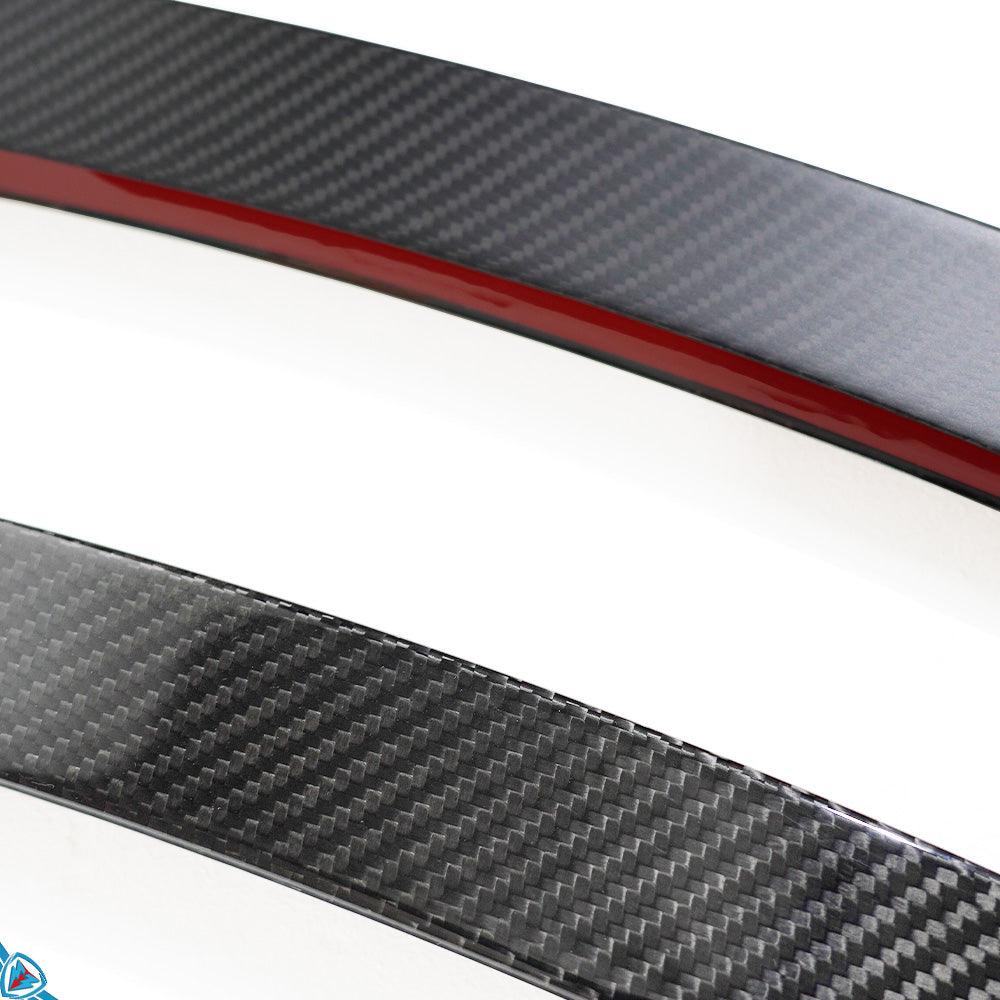 White Tesla Model Y with FYBR dry carbon fiber performance style trunk spoiler