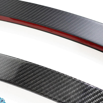 White Tesla Model Y with FYBR dry carbon fiber performance style trunk spoiler