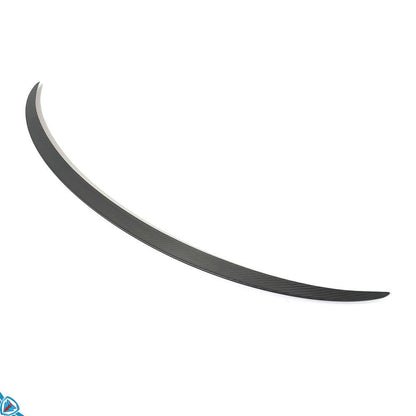 White Tesla Model Y with FYBR genuine carbon fiber performance style trunk spoiler