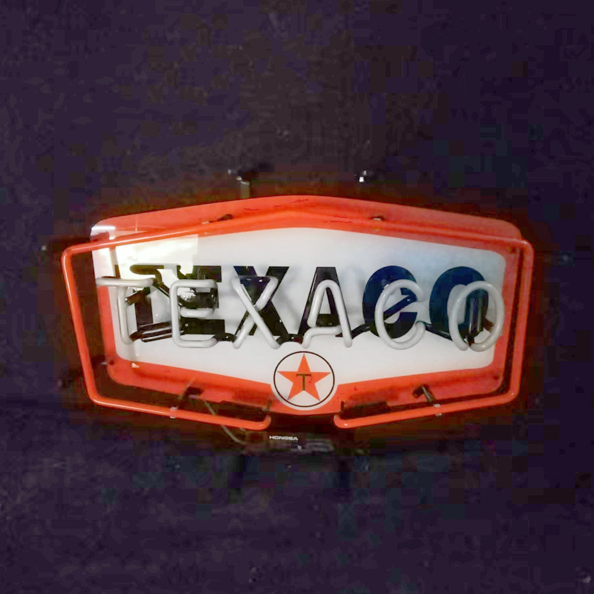 Texaco Gasoline Neon Light Sign with glass tube and metal grid backing for indoor decor