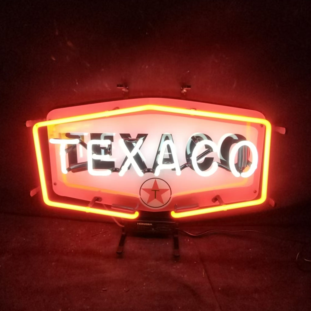 Texaco Gasoline Neon Light Sign with glass tube and metal grid backing for indoor use