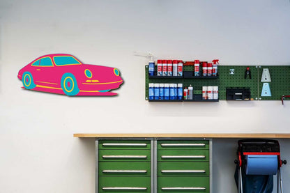 Multicolor metal sign of a sports car wall art for indoor and outdoor decor