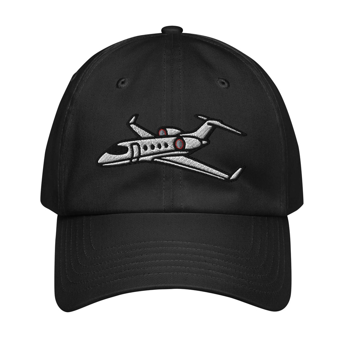 Under Armour® Jet Set black dad hat with embroidered airplane, HeatGear® sweatband, adjustable strap