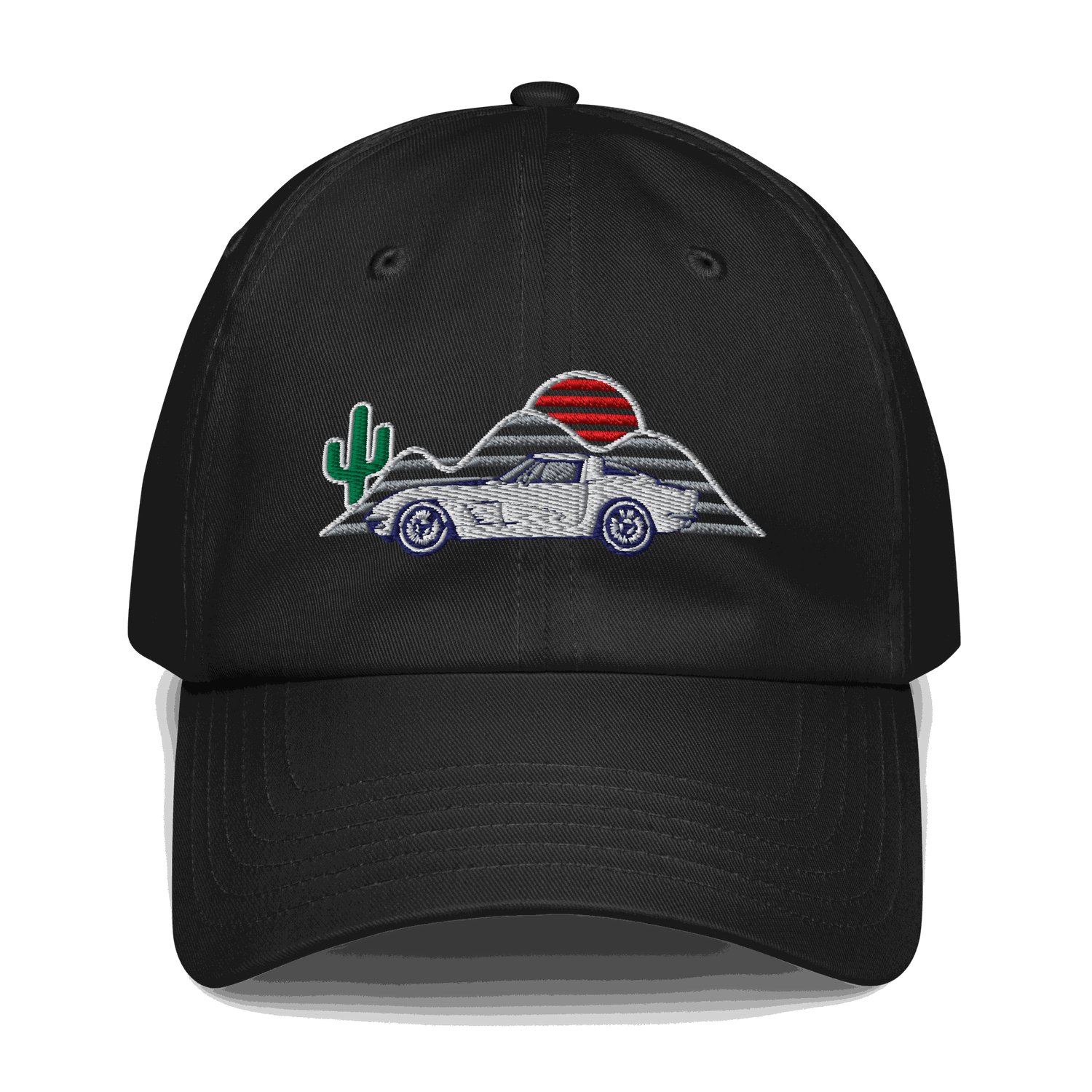 Corvette Sunset Hat – Embroidered Automotive Hat Car Enthusiasts Black