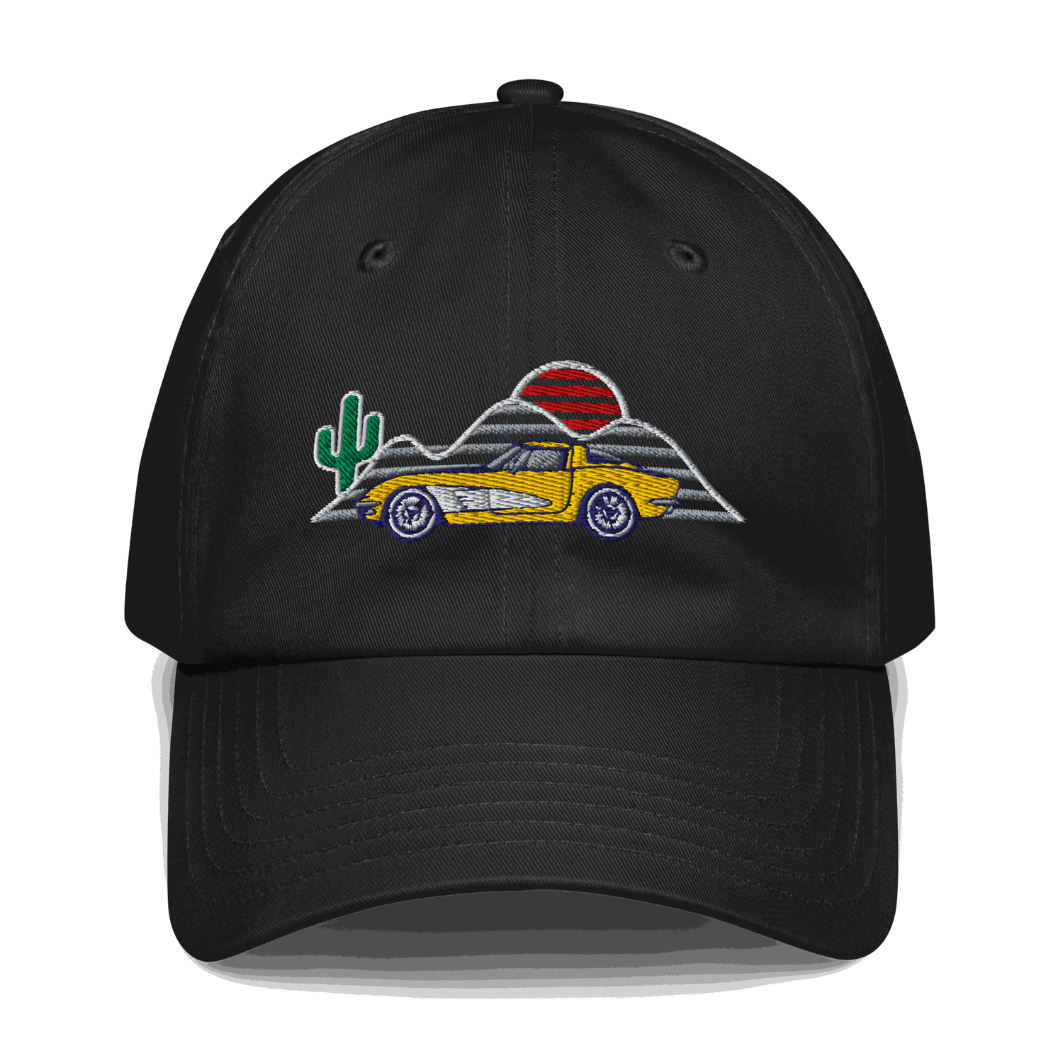 Corvette Sunset Cap C1 Emblem Embroidered Automotive Hat Yellow