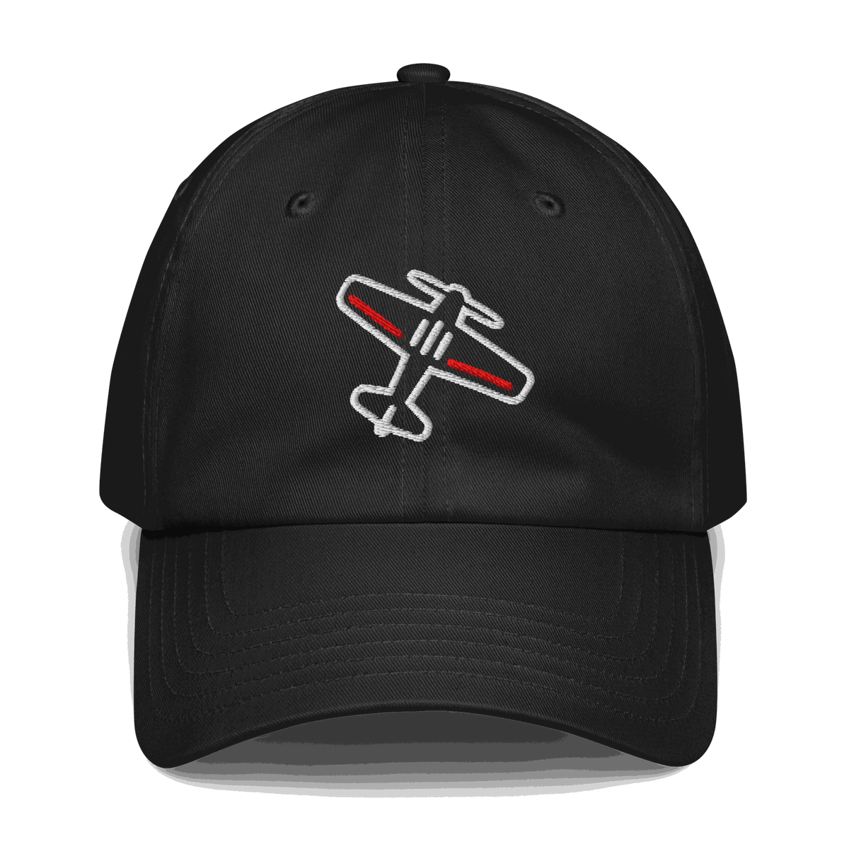 airplane silhouette baseball cap Black adjustable aviation pilot hat with embroidered airplane design