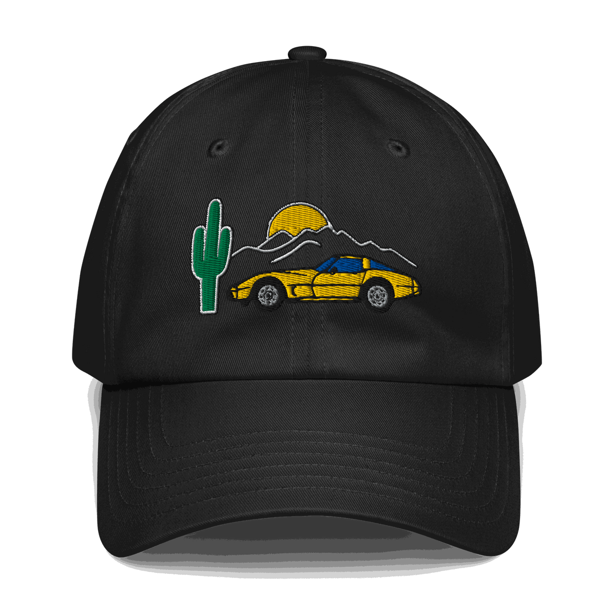Corvette Sunset Cap C1 Emblem Embroidered Automotive Hat Yellow