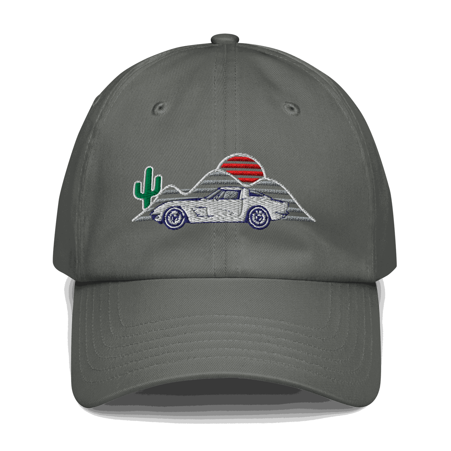 Corvette Sunset Hat – Embroidered Automotive Hat Car Enthusiasts Grey