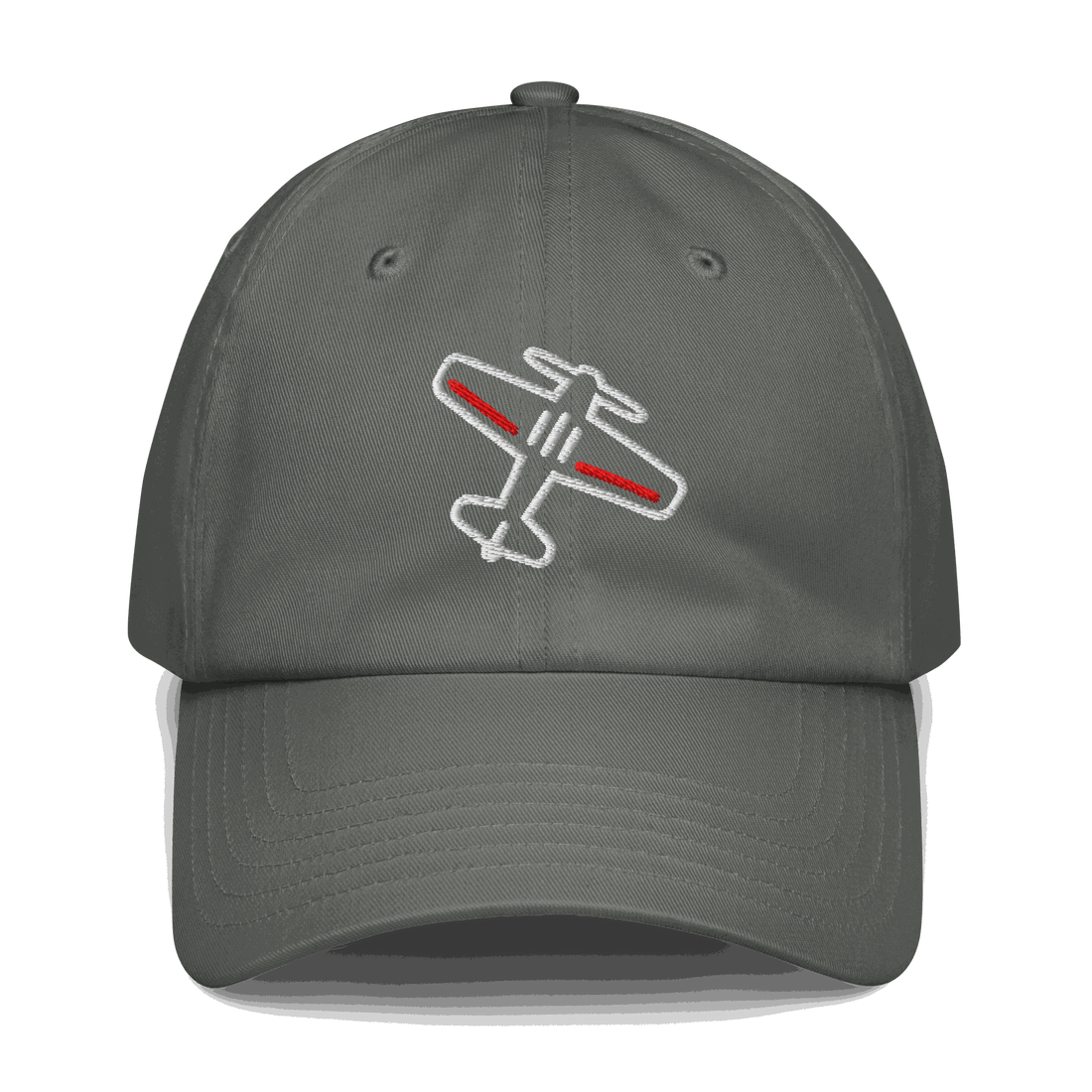 Gray adjustable aviation pilot hat with embroidered airplane design