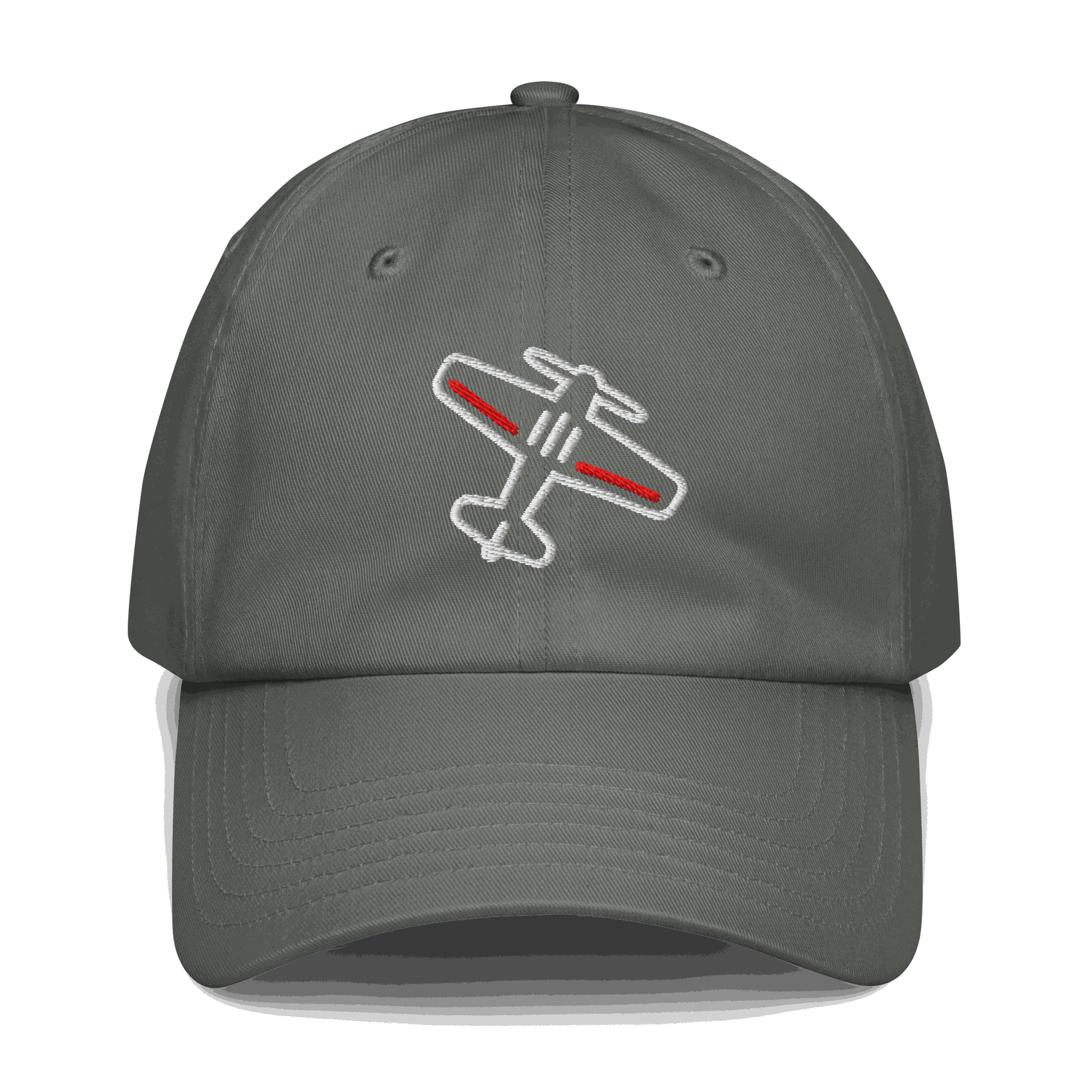 Gray adjustable aviation pilot hat with embroidered airplane design