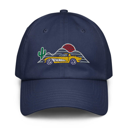 Corvette Sunset Cap C1 Emblem Embroidered Automotive Hat Yellow
