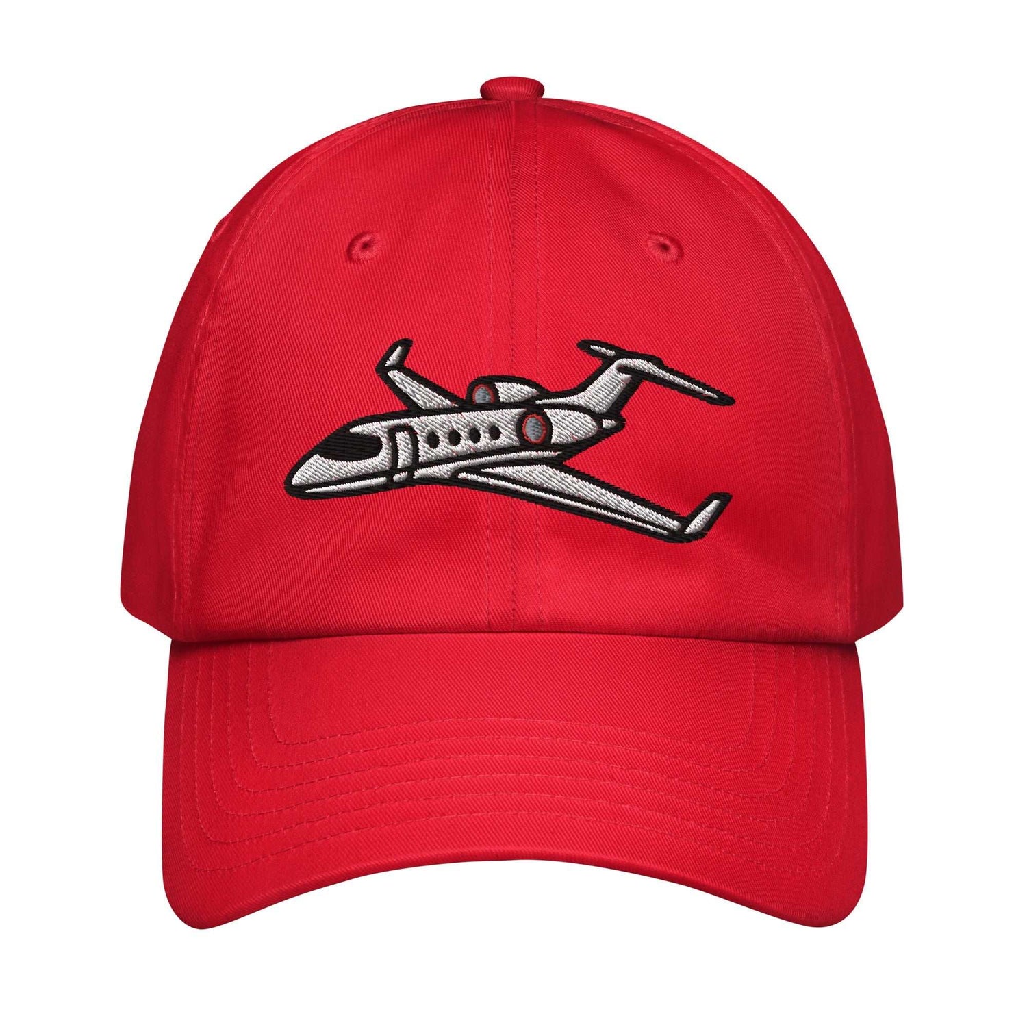 Red Under Armour Jet Set dad hat with embroidered airplane design and curved visor