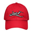Red Under Armour Jet Set dad hat with embroidered airplane design and curved visor