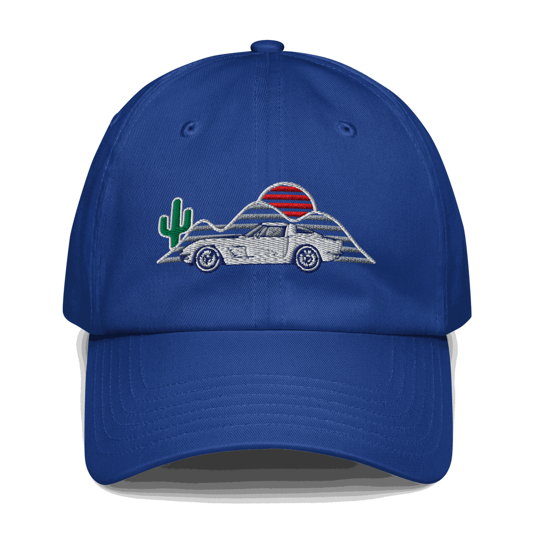 Corvette Sunset Hat – Embroidered Automotive Hat Car Enthusiasts Royal Blue