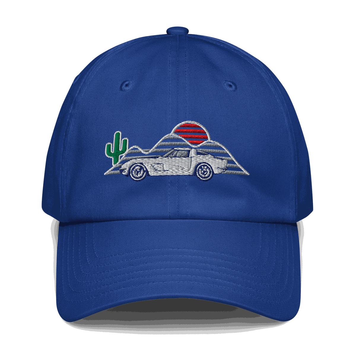 Corvette Sunset Hat embroidered with vibrant car-themed design