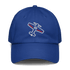 Blue aviation pilot hat with adjustable strap and embroidered airplane design
