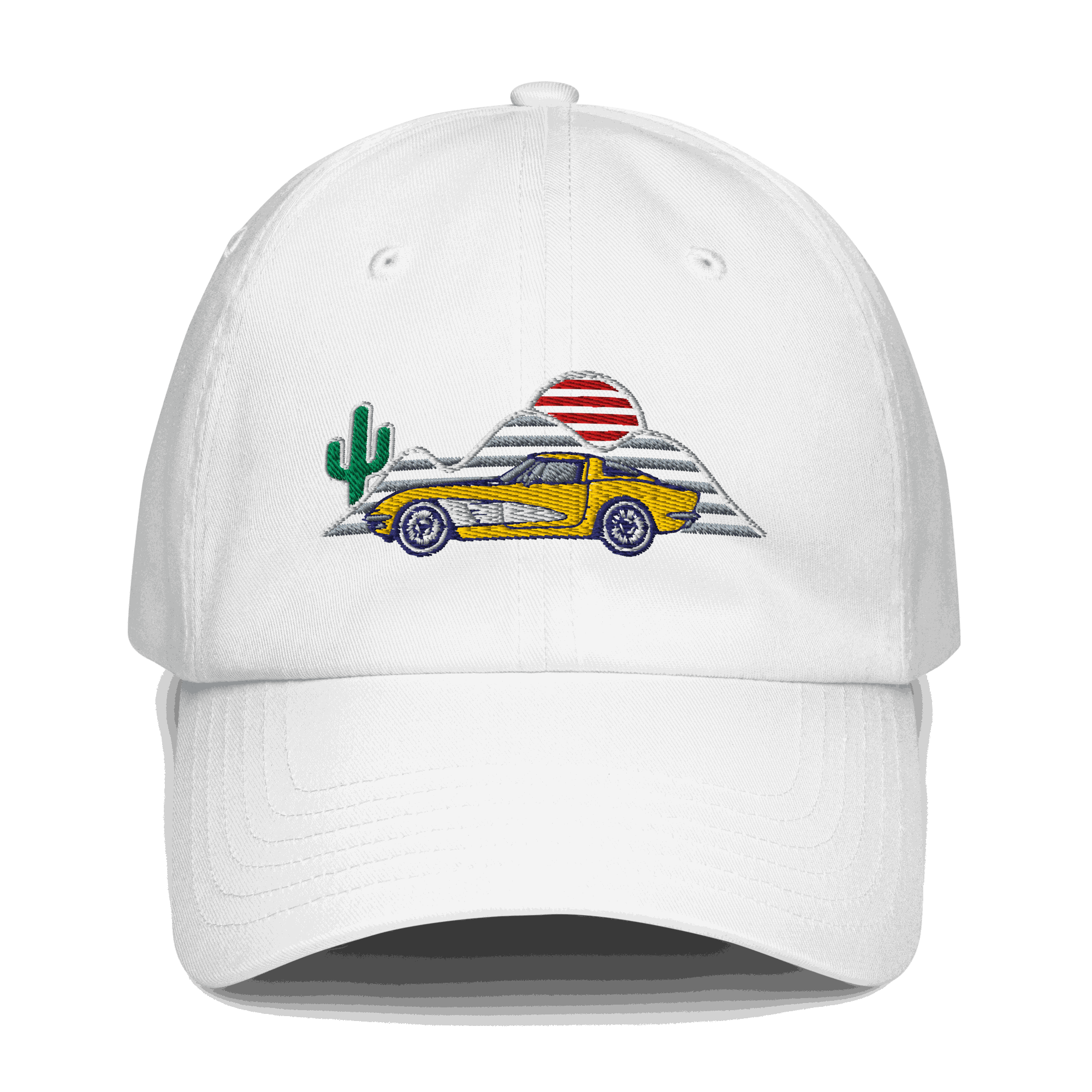 Corvette Sunset Cap C1 Emblem Embroidered Automotive Hat Yellow