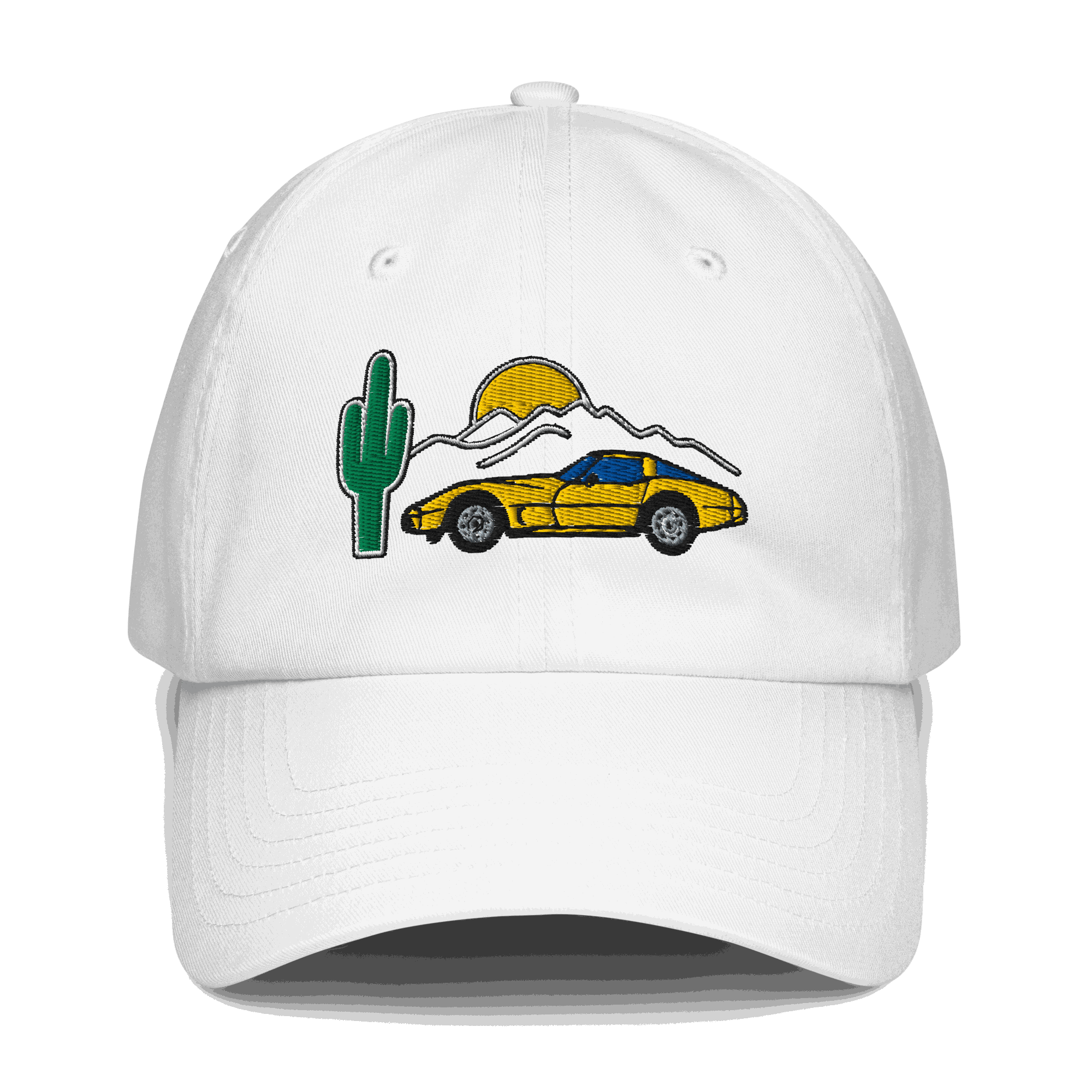Corvette Sunset Cap C1 Emblem Embroidered Automotive Hat Yellow