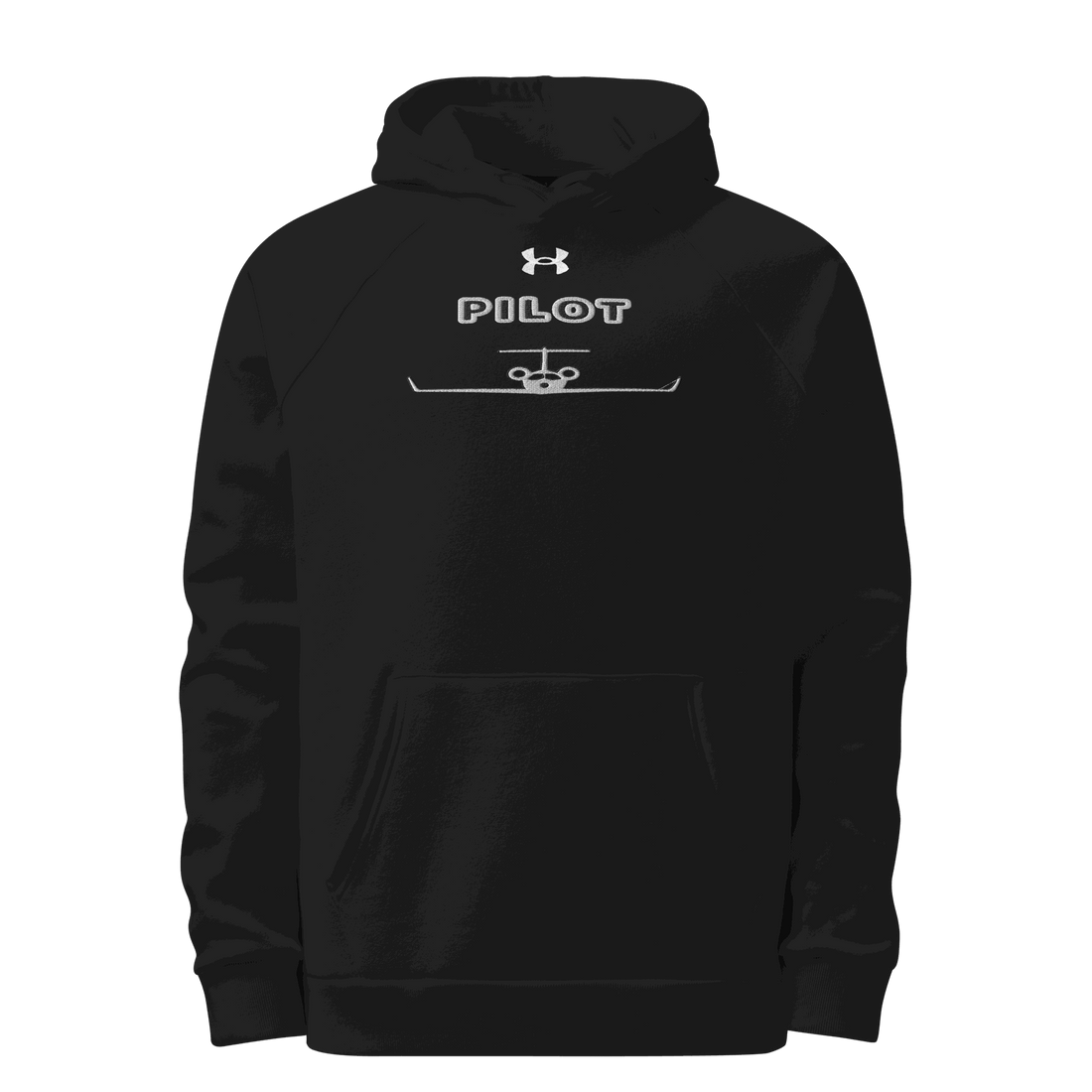 Black Under Armour Pilot hoodie with front pouch pocket and embroidered logo