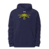 Navy blue Prop Plane Under Armour® hoodie with yellow prop plane graphic and front pouch pocket