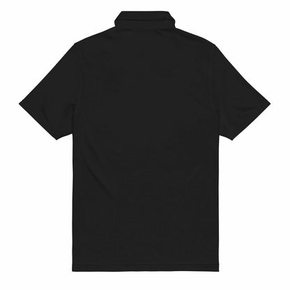 Black pilot polo shirt with embroidered private jet logo, moisture-wicking and performance fit
