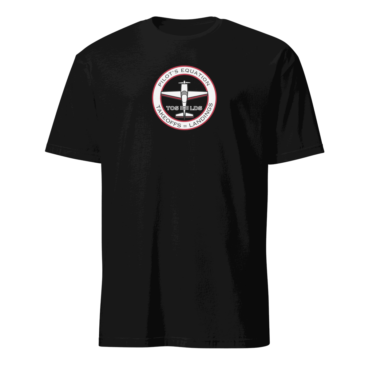Black unisex t-shirt with funny pilot math equation graphic for aviation enthusiasts