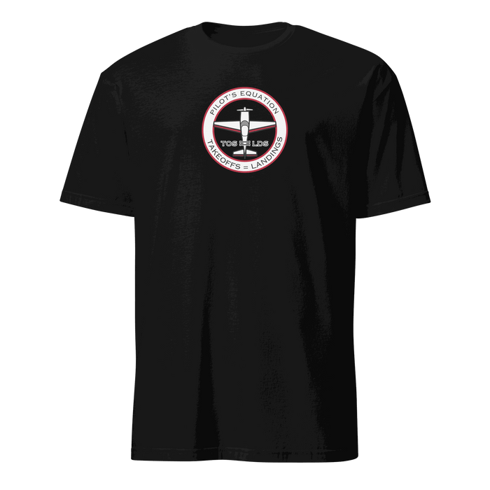 Black unisex t-shirt with funny pilot math equation graphic for aviation enthusiasts