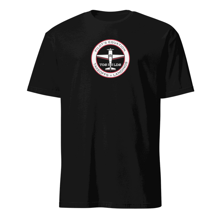 Black unisex t-shirt with funny pilot math equation graphic for aviation enthusiasts