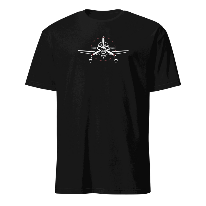 Black Plane 6 short-sleeve unisex aviation T-shirt with front airplane graphic design