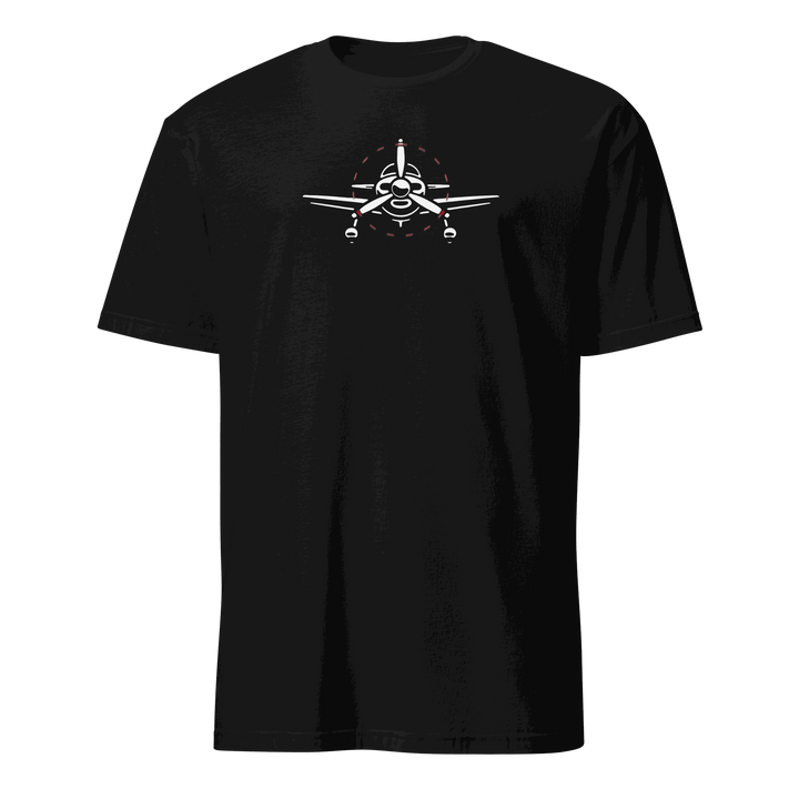 Black Plane 6 short-sleeve unisex aviation T-shirt with front airplane graphic design