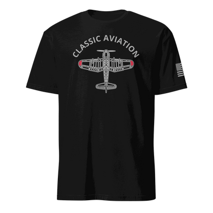 Black Aviation T-Shirt with classic airplane graphic and &quot;Classic Aviation&quot; text, perfect pilot gift
