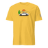 Yellow motorsport t-shirt with classic car and desert sunset design for car enthusiasts