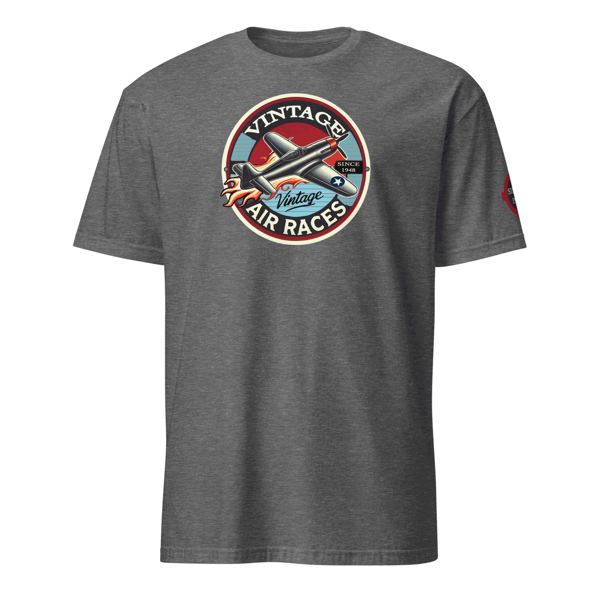 Vintage Air Races T-Shirt with retro plane graphic in gray, perfect gift for pilots and aviation fans
