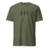 Olive green manual transmission t-shirt with black and white gear shift pattern design