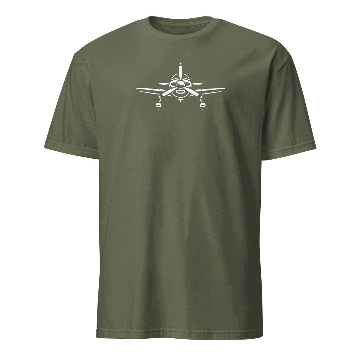 Olive green Plane 6 short-sleeve unisex aviation T-shirt with front airplane graphic