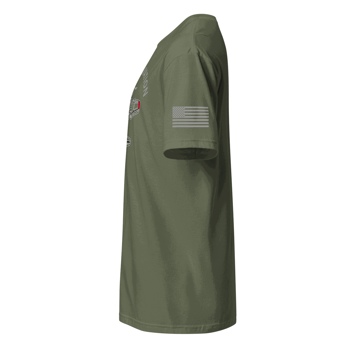 Olive green Aviation T-Shirt with American flag on sleeve, classic pilot gift design, made from soft durable cotton