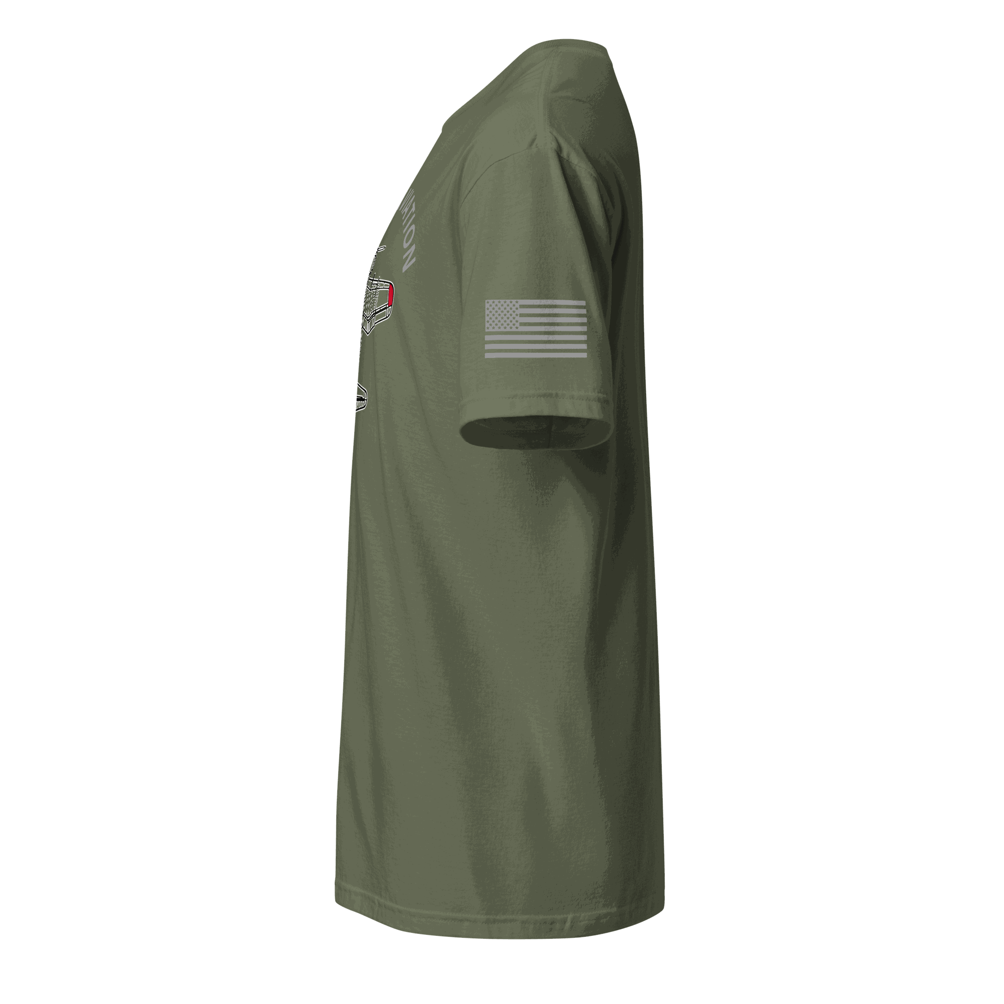 Olive green Aviation T-Shirt with American flag on sleeve, classic pilot gift design, made from soft durable cotton