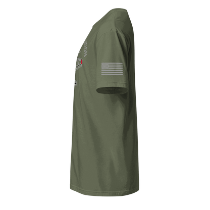 Olive green Aviation T-Shirt with American flag on sleeve, classic pilot gift design, made from soft durable cotton
