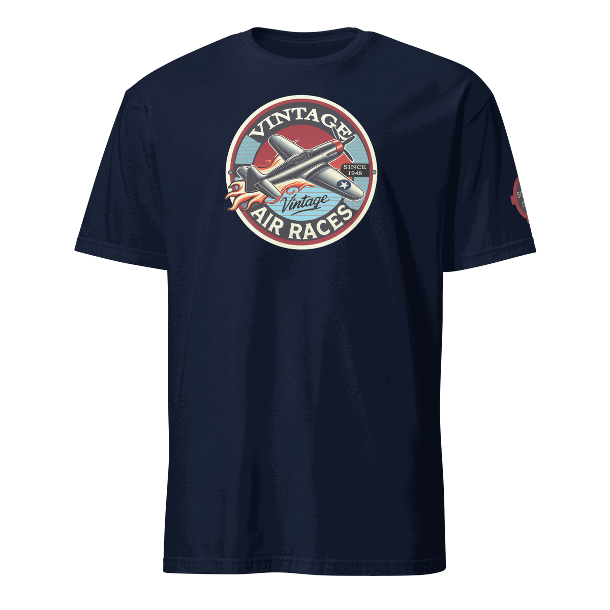 Vintage Air Races T-Shirt with retro plane graphic on navy blue fabric, perfect gift for pilots and aviation fans
