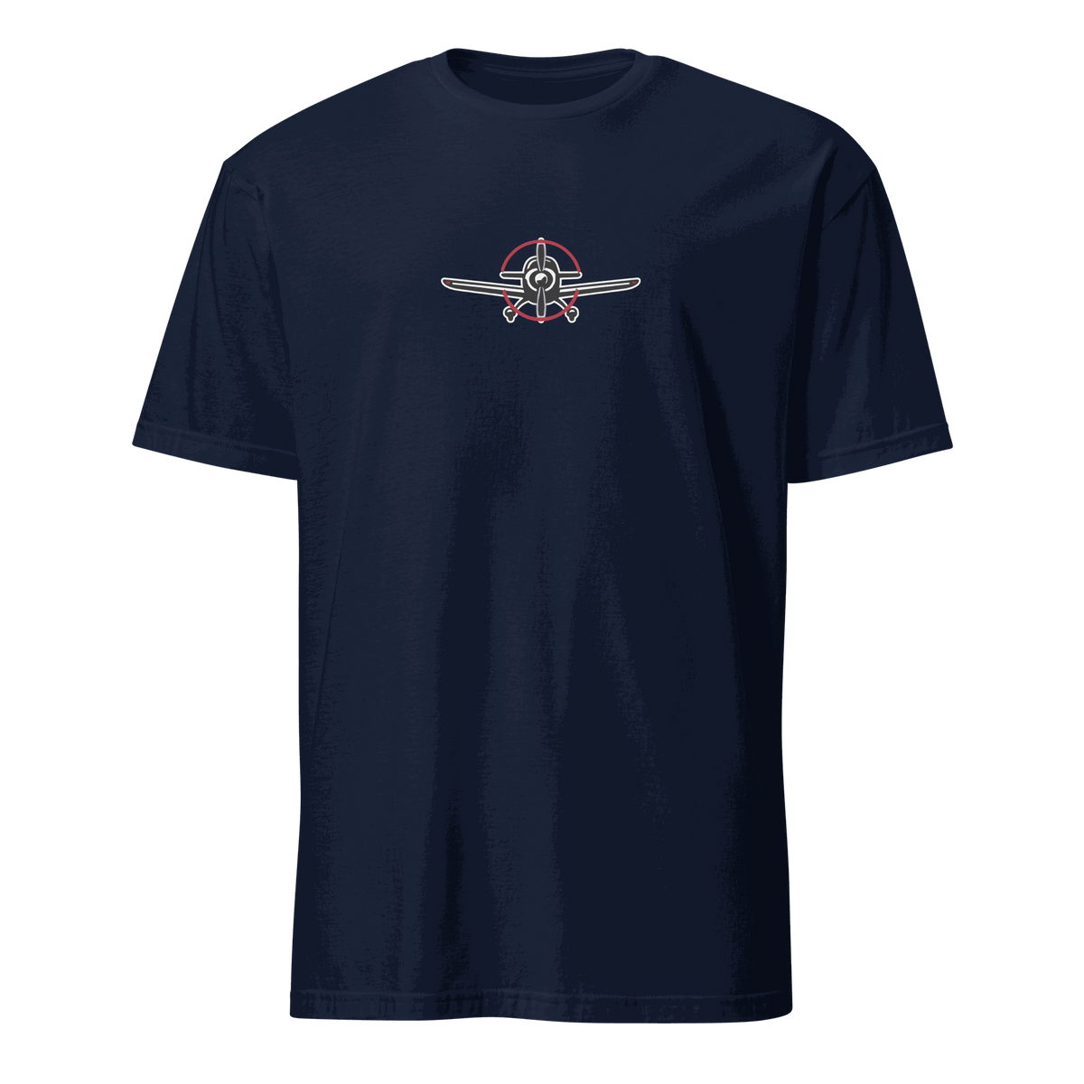 Aviation t-shirt for airplane lovers featuring a classic airplane graphic on a navy blue background.