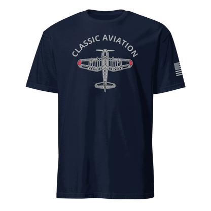 Classic Aviation T-Shirt with airplane graphic, navy blue, perfect pilot gift